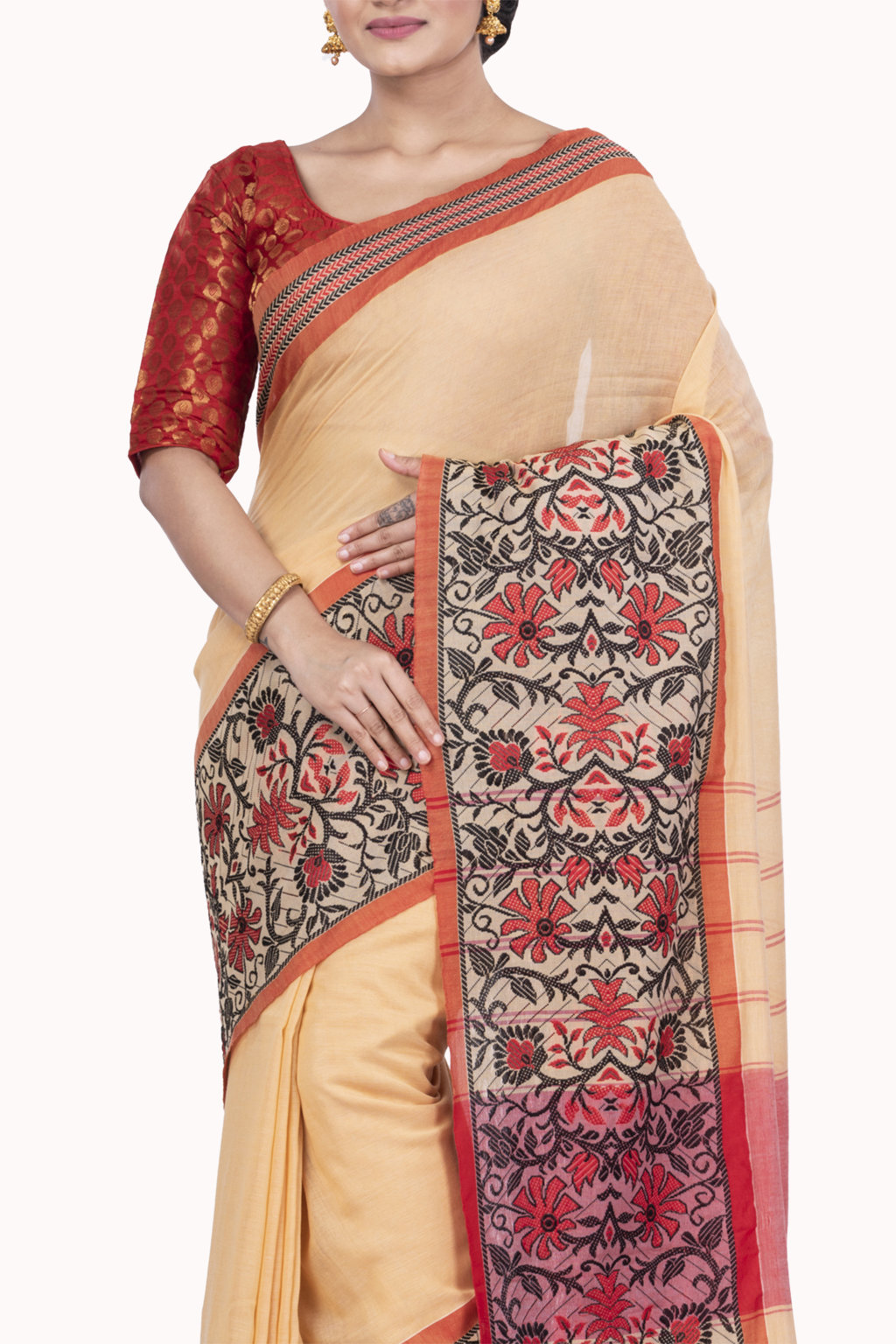 Cream Pure Cotton Begompuri_Hand Hand Loom Saree (669)